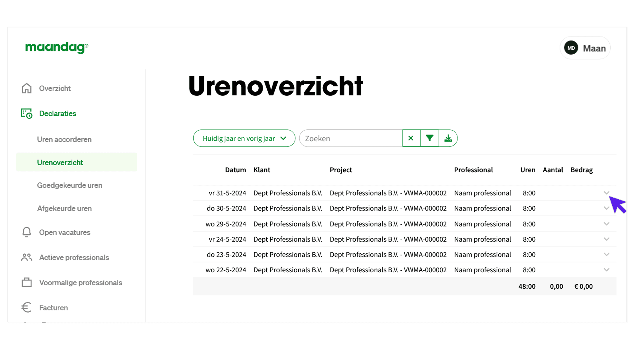 maandagnl handleiding uren opdrachtgevers urenoverzicht 2
