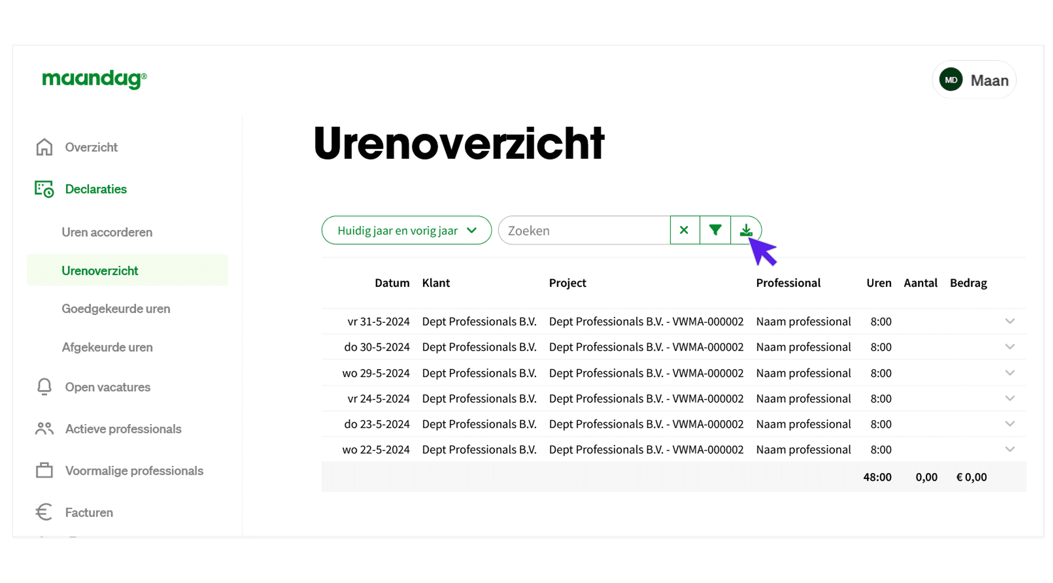 maandagnl handleiding uren opdrachtgevers urenoverzicht 3