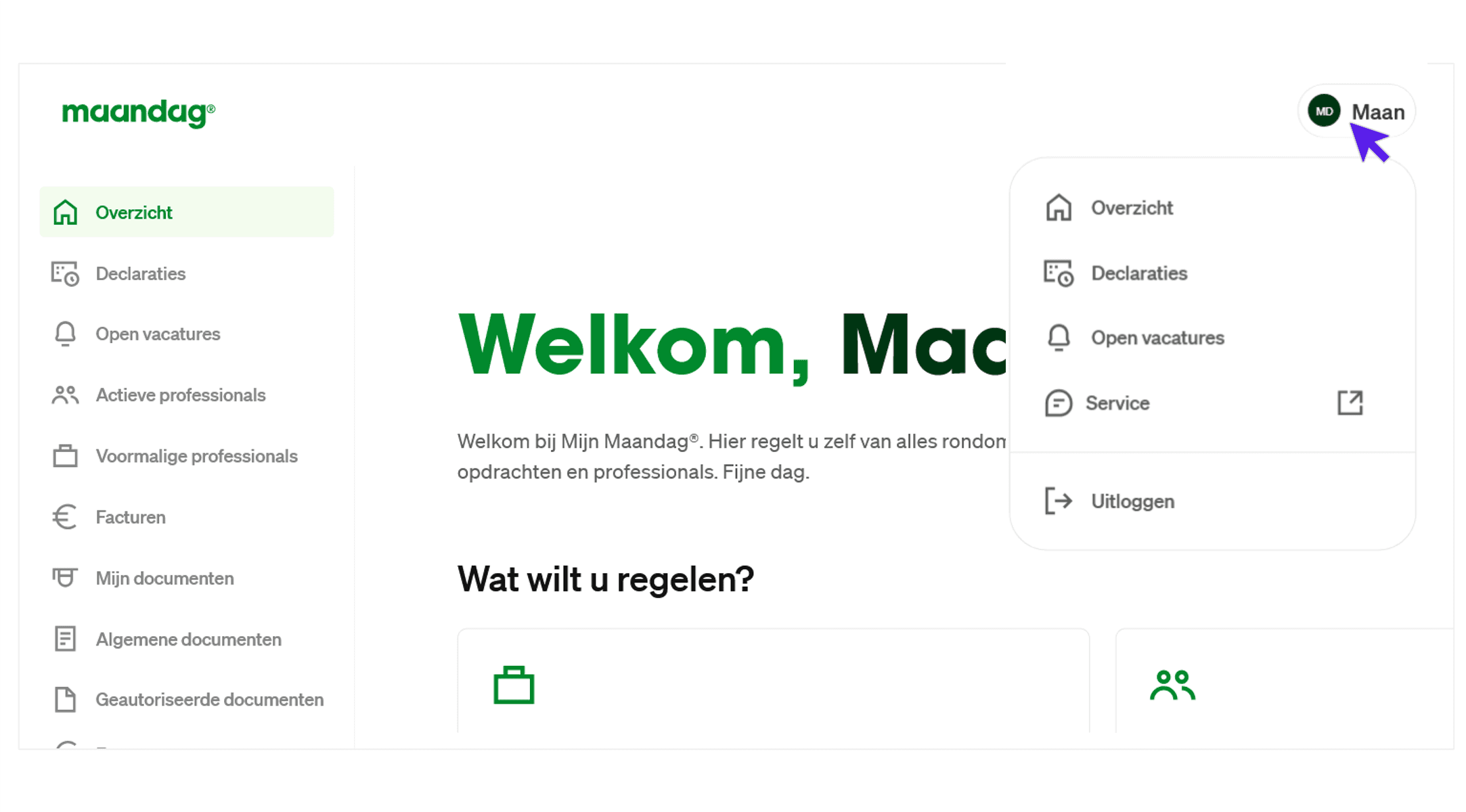 maandagnl handleiding uren opdrachtgevers menu 2