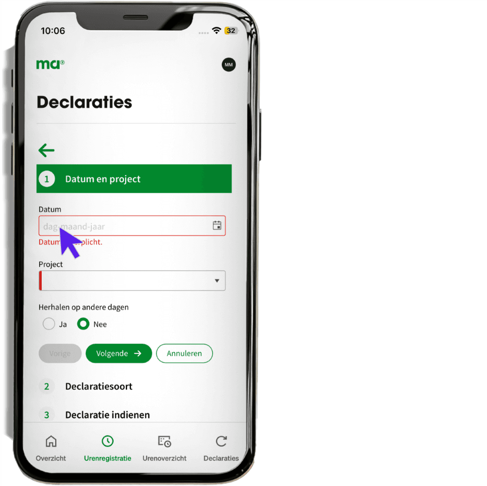maandagnl handleiding uren professionals declaratie 4